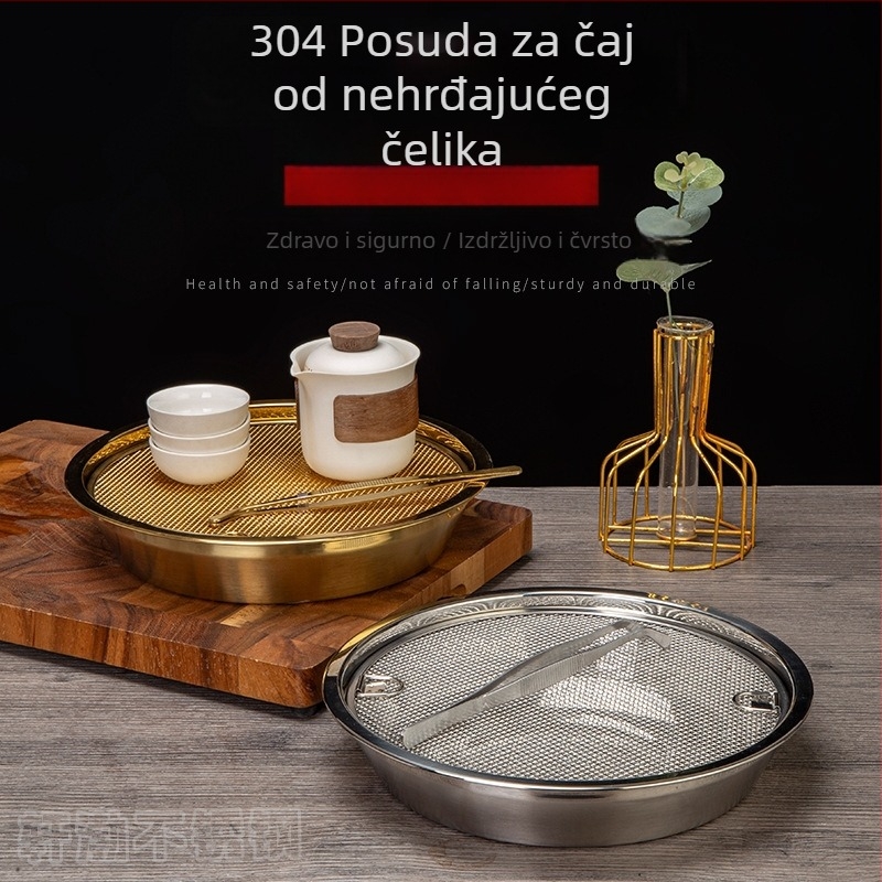Tava za čaj Kung Fu od nehrđajućeg čelika 304 za kućnu i uredsku uporabu, odvodni pladanj, kružni višenamjenski pladanj za čaj