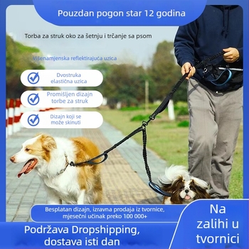 Reflektirajući najlonski kaiš za psa s proširivim ručkom i torbom oko struka – set za trčanje