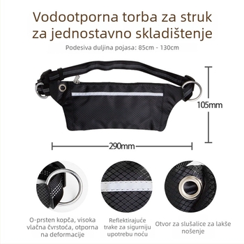Reflektirajući najlonski kaiš za psa s proširivim ručkom i torbom oko struka – set za trčanje