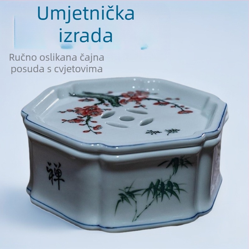 Gongfu set čaja, bijela porcelina s pladnjem za čaj, šesterokutna porcelinska čajna lađica za skladištenje, nosač za čajnik, nacionalni stil, ručna izrada