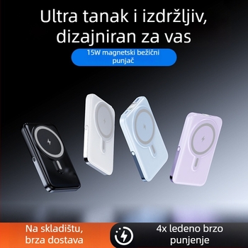 Magnetna bežična power banka 10000 mAh sa stalkom, brzo punjenje, kompaktna, prilagodljiva