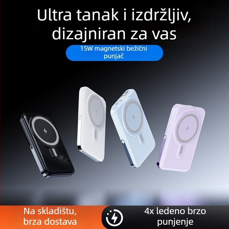 Magnetna bežična power banka 10000 mAh sa stalkom, brzo punjenje, kompaktna, prilagodljiva