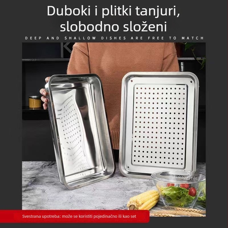 Set posuda za čaj od nehrđajućeg čelika, mali Gongfu čajni pladanj, s vodnim spremnikom i perforiranim odvodnim pladnjem, za kućnu upotrebu