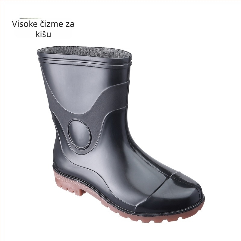 Muške kratke kišne čizme crne, okrugla prst, tri zaštite, niska peta, PVC