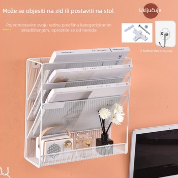 Zidni metalni organizator za dokumente s četiri etaže i držačem za časopise