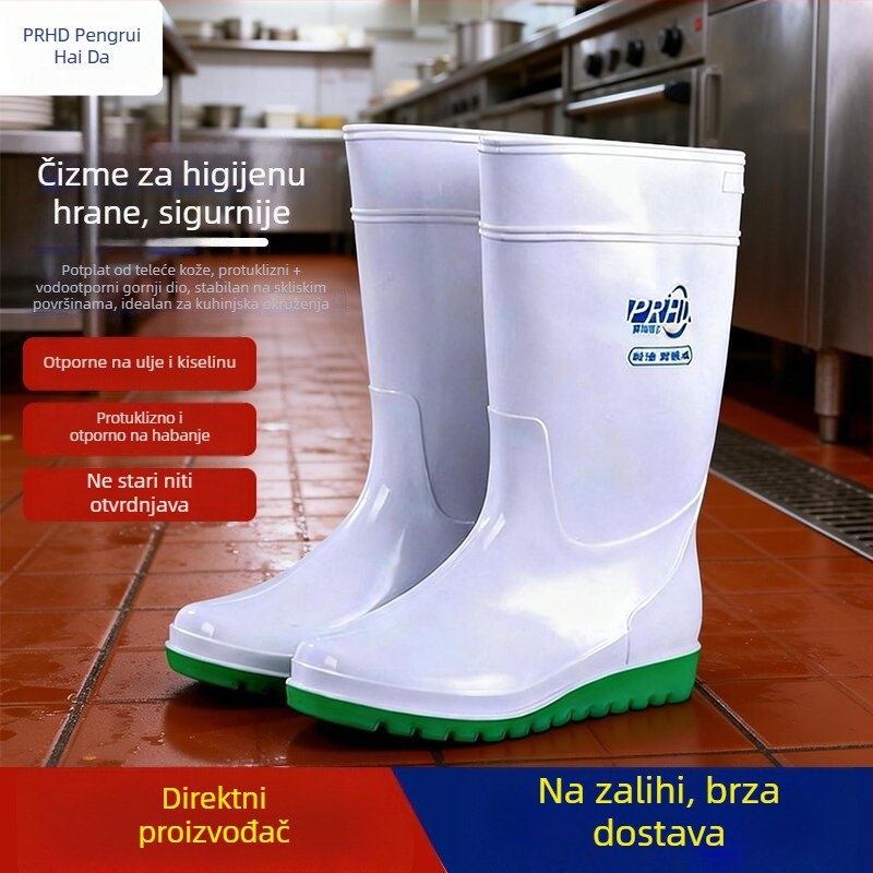 Bijele vodootporne radne cipele za prehrambenu industriju, protivklizne, otporne na ulje, s flis podstavom za toplinu, za muškarce