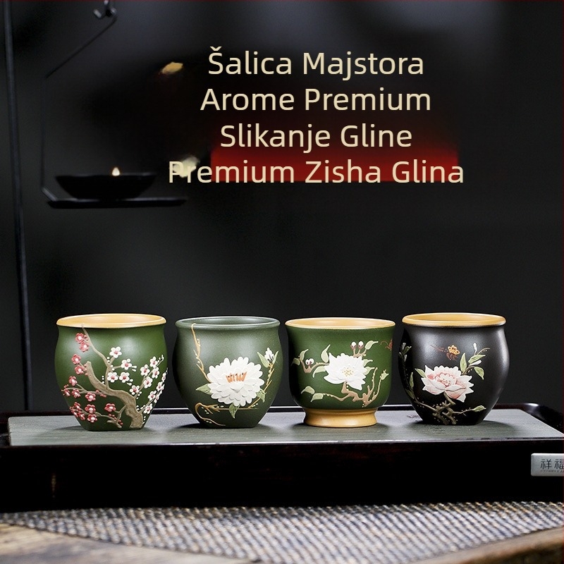 Yixing ručno izrađena šalice čaja od ljubičaste pijeska s mirisnim cvjetnim motivima: Plum Blossom, Chrysanthemum, Magnolia i Peony – šalice za Gongfu čaj s velikim otvorom