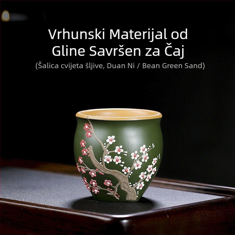 Yixing ručno izrađena šalice čaja od ljubičaste pijeska s mirisnim cvjetnim motivima: Plum Blossom, Chrysanthemum, Magnolia i Peony – šalice za Gongfu čaj s velikim otvorom