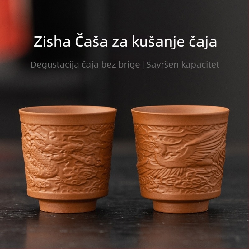 Šalica za čaj od ljubičaste pijesčne gline za kung fu – keramička jednostavna šalica, par zmaja i feniksa, velika šalica za degustaciju čaja
