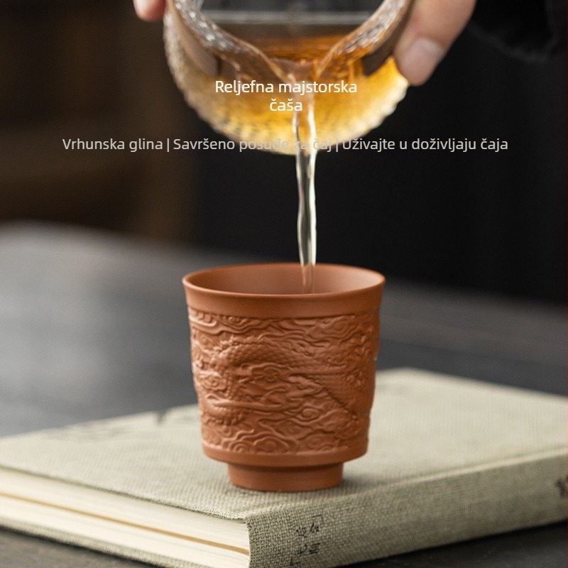 Šalica za čaj od ljubičaste pijesčne gline za kung fu – keramička jednostavna šalica, par zmaja i feniksa, velika šalica za degustaciju čaja