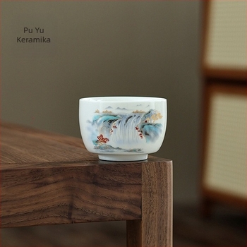 Retro porculanska čajna šalice s emajliranim ukrasom, bijeli porculan s jade-like efektom, kineski Gong Fu čajni set