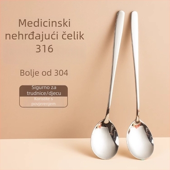 Žlica od 316L nehrđajućeg čelika, prehrambena kvaliteta, kućna upotreba, duga drška, zadebljana konstrukcija, moderni minimalistički dizajn.
