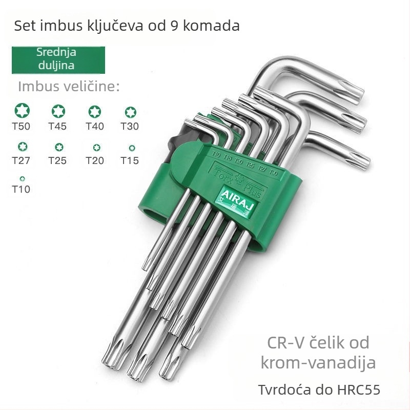 Arrizo set hex ključeva s mat završnom obradom, ravnim i kuglastim vrhom, Torx ključevi, produžena duljina