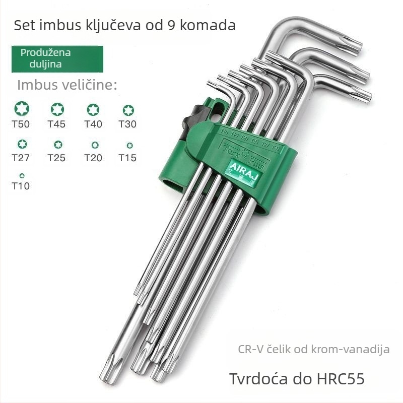 Arrizo set hex ključeva s mat završnom obradom, ravnim i kuglastim vrhom, Torx ključevi, produžena duljina