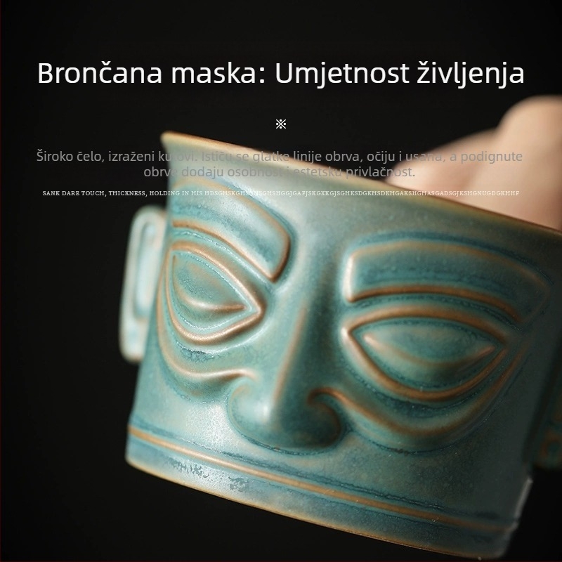 Keramička šalica za kung fu čaj sa brončanom maskom Sanxingdui, retro kineski stil