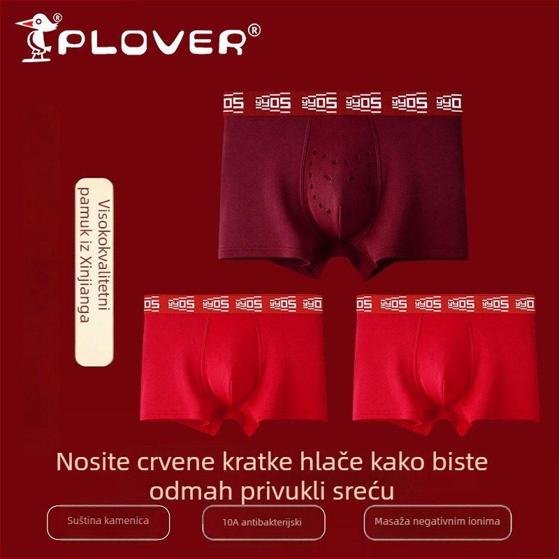 Nove muške crvene pamukaste bokserice sa srednjim pojasom za Godinu Konja, Velika veličina, prirodan osjećaj