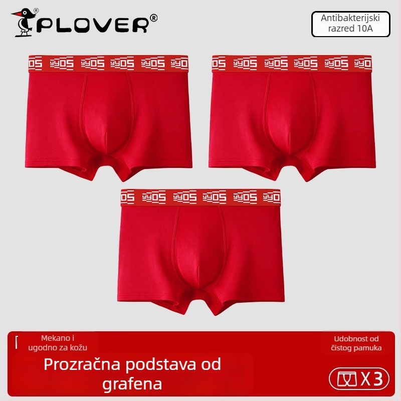 Nove muške crvene pamukaste bokserice sa srednjim pojasom za Godinu Konja, Velika veličina, prirodan osjećaj