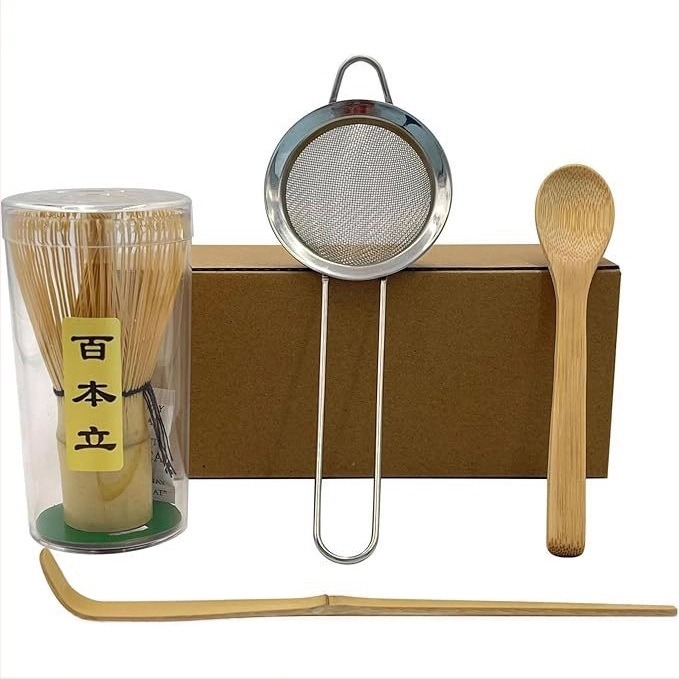 Set za Matcha s dugom držačem od bijelog bambusa, tri komada, japanski alati za čajnu ceremoniju