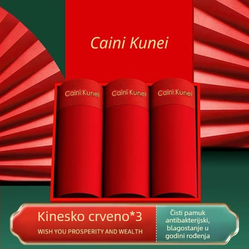 Muške crvene pamučne bokserice, prozračne, u darovnom pakiranju za godinu zmaja