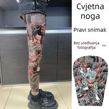 Staro tradicionalno tetovažno naljepnica za nogu s cvijećem – vodootporna, otporna na habanje, 3–5 dana, unisex, japanski stil: zmaj i božur