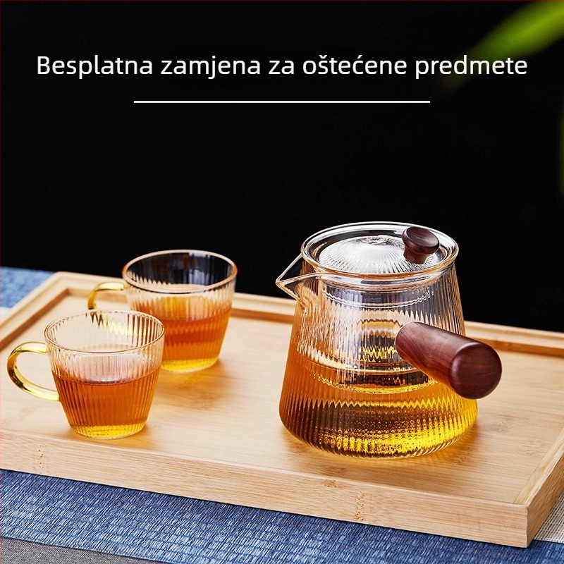 Staklena čajnik s bočnom drškom, jedan lonac, otporan na visoke temperature, debela drvena ručka, filtr, za električni keramički štednjak, set za čaj