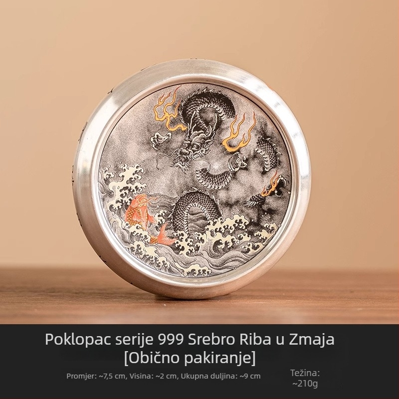Jutaotang Srebrno-površinski drak s tintom – držač poklopca za čajnik i podmetač za šalice i čajnik, porcelanska podloga