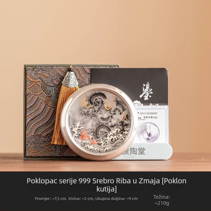 Jutaotang Srebrno-površinski drak s tintom – držač poklopca za čajnik i podmetač za šalice i čajnik, porcelanska podloga