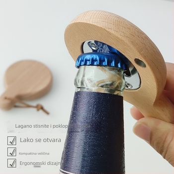 Drveni otvarač za boce od bukova drveta, magnetska naljepnica za hladnjak, kreativno graviranje