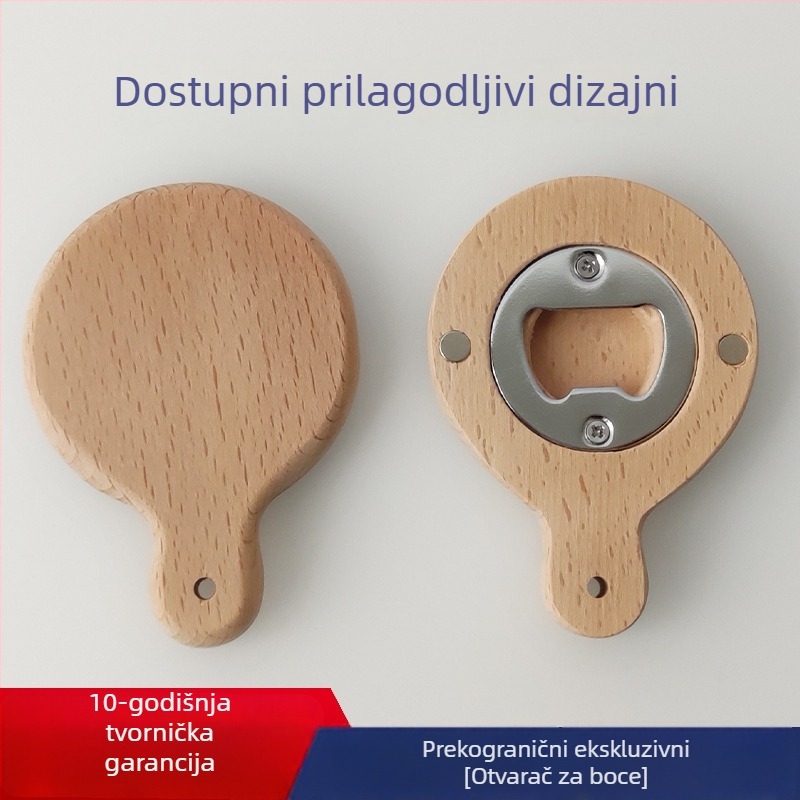 Drveni otvarač za boce od bukova drveta, magnetska naljepnica za hladnjak, kreativno graviranje