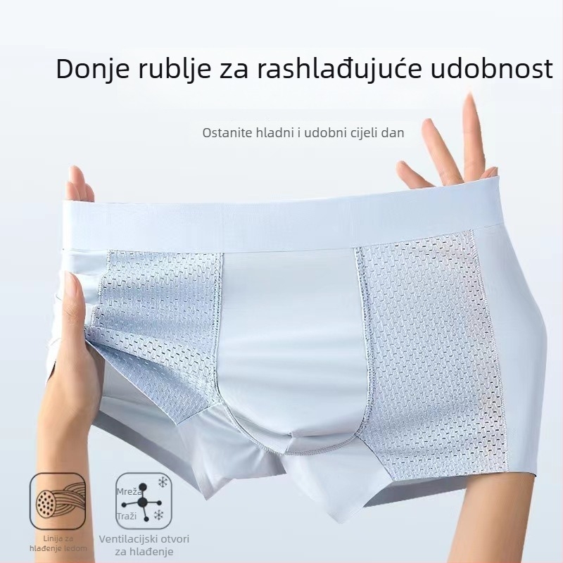 Muške bokserice od ice silk s mrežastom prozračnošću, odvode toplinu, koži prijateljske, srednji pojas