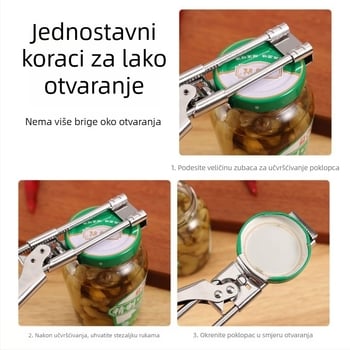 Otvarač za konzerve i boce od nehrđajućeg čelika, podesiv, višefunkcionalan, s protukliznim držalom – kuhinjski alat