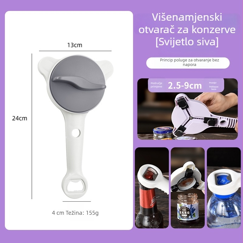 Višefunkcijski otvarač s protukliznim držajem i rotirajućim mehanizmom – za boce, poklopce i konzerve