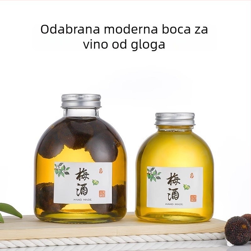 Staklena boca za voćno vino sa širokim otvorom, za kućnu fermentaciju, prozirna, 500 ml