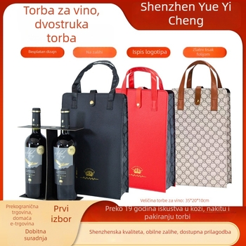 Dva paketa torbi za vino s ručkom, minimalistički dizajn, crno-crveni karirani uzorak