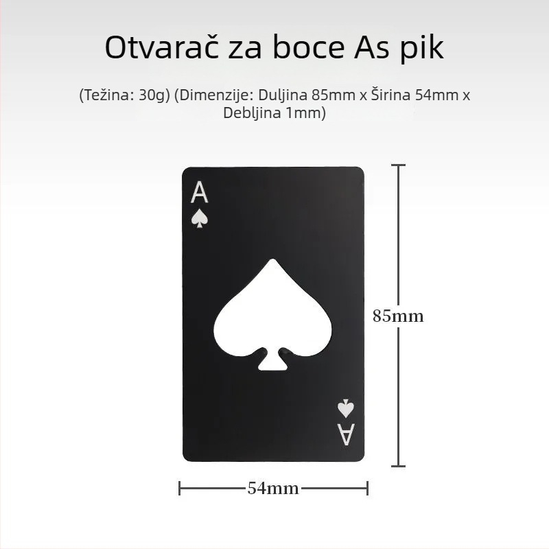 Otvarač boca Ace of Spades – oblik poker kartice, nehrđajući čelik, veličina kreditne kartice