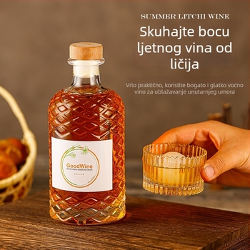 Staklena boca za vino s dijamantnim uzorkom, prazna boca za kućno voćno vino, prozirna, zatvorena kapom