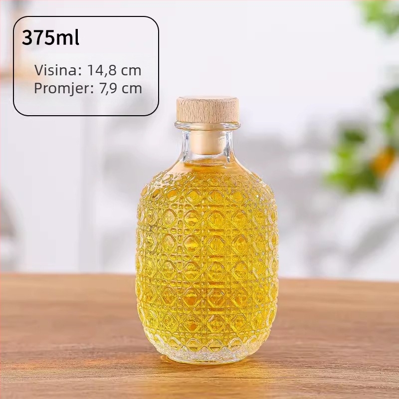 Staklena boca za vino s dijamantnim uzorkom, prazna boca za kućno voćno vino, prozirna, zatvorena kapom