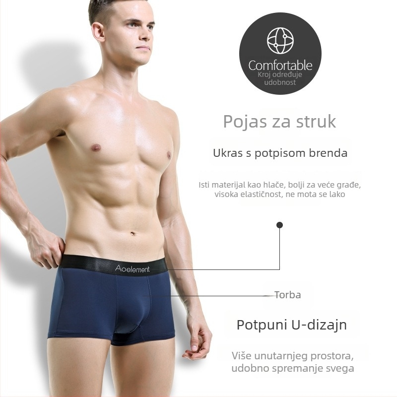 Muške bokserice, prozračne od najlona s mrežom Ice Silk, bezšivne, srednjeg struka, jednobojne