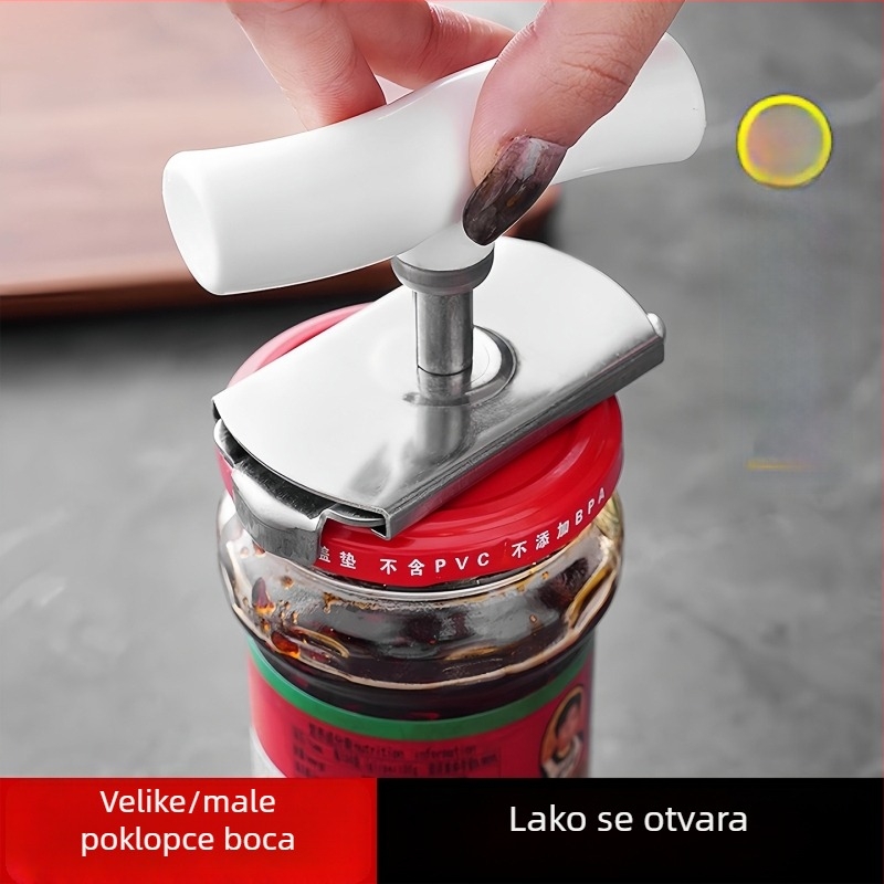 Višenamjenski otvarač od nehrđajućeg čelika za konzerve, boce i staklene posude