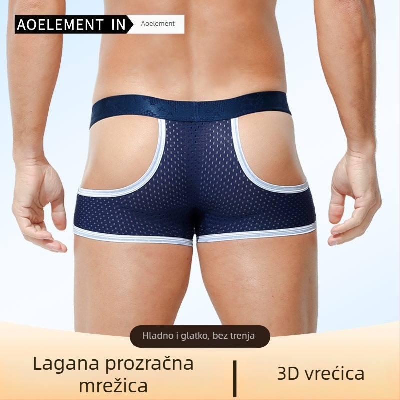 Muške bokserice od ledenog svile s prozračnom mrežom – lagane ljetne bokserice od najlona, srednji pojas, sportski stil