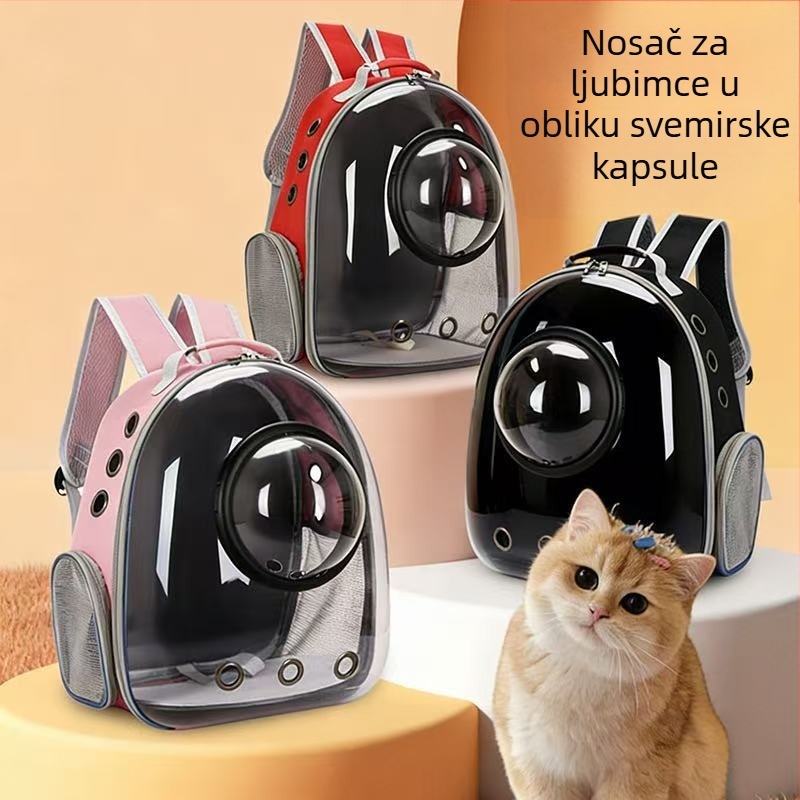 Prozirna torba za prijevoz mačaka za šetnju, stil kapsule iz svemira, prozračna i lagana, s dvostrukim naramenicama