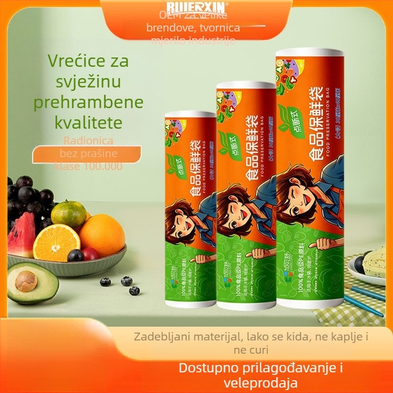 Ojačane plastične vrećice za čuvanje hrane, za kućnu upotrebu, srednje i velike veličine, za komercijsku uporabu u supermarketima, rolne vrećice