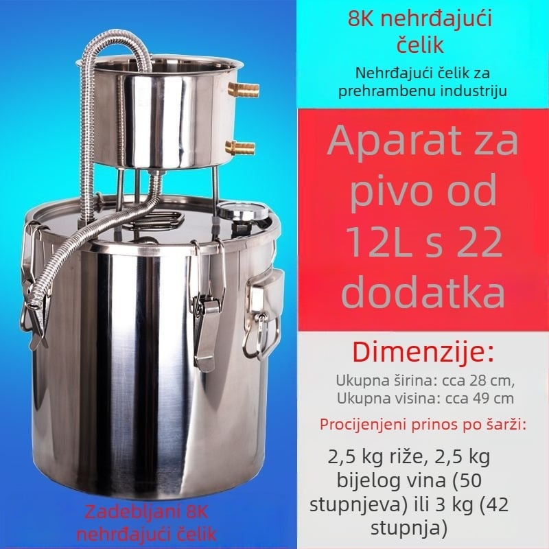 Kućna oprema za proizvodnju alkohola, kompaktni destilator za hidrosol i alkoholna pića, nehrđajući čelik.