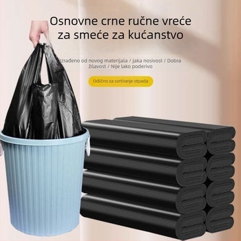Debele crne plastične vrećice za otpad s ručkama, stil prsluka, za kućnu upotrebu, dom studenata i ured