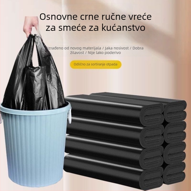 Debele crne plastične vrećice za otpad s ručkama, stil prsluka, za kućnu upotrebu, dom studenata i ured