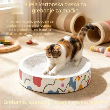 Integrirano okruglo mačje gnijezdo s pločom za grebanje od valovitog kartona, otporno na grebanje, bez vlakana, ekstra veliki prostor za grebanje.
