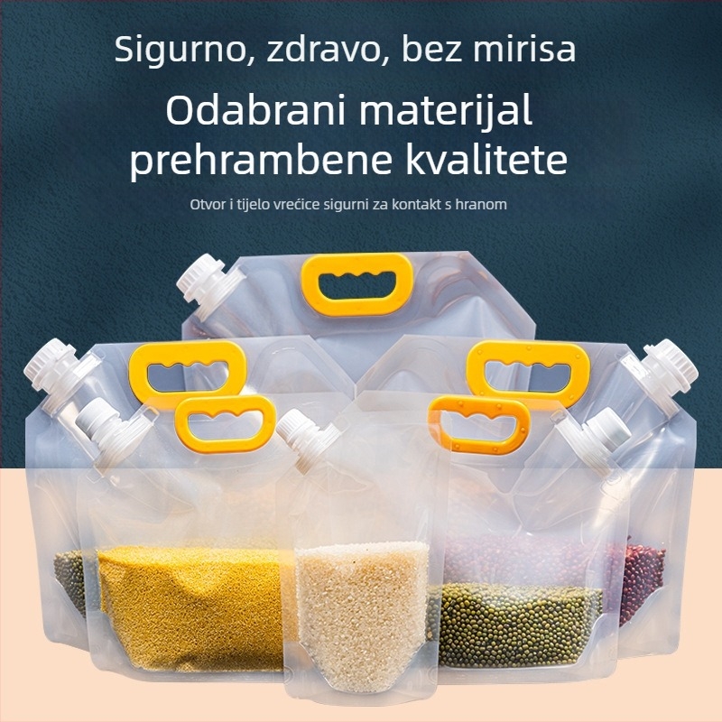 Prozirna čvrsta vrećica za skladištenje žitarica, s samostojećim dnom i izlazom za rižu