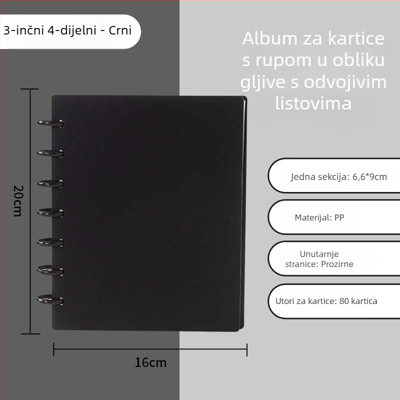 Knjiga za kartice s gumbom u obliku gljive, labavi list album, 3 inča, četiri odjeljka, 20 unutarnjih stranica za fotokartice i kolekcije idola