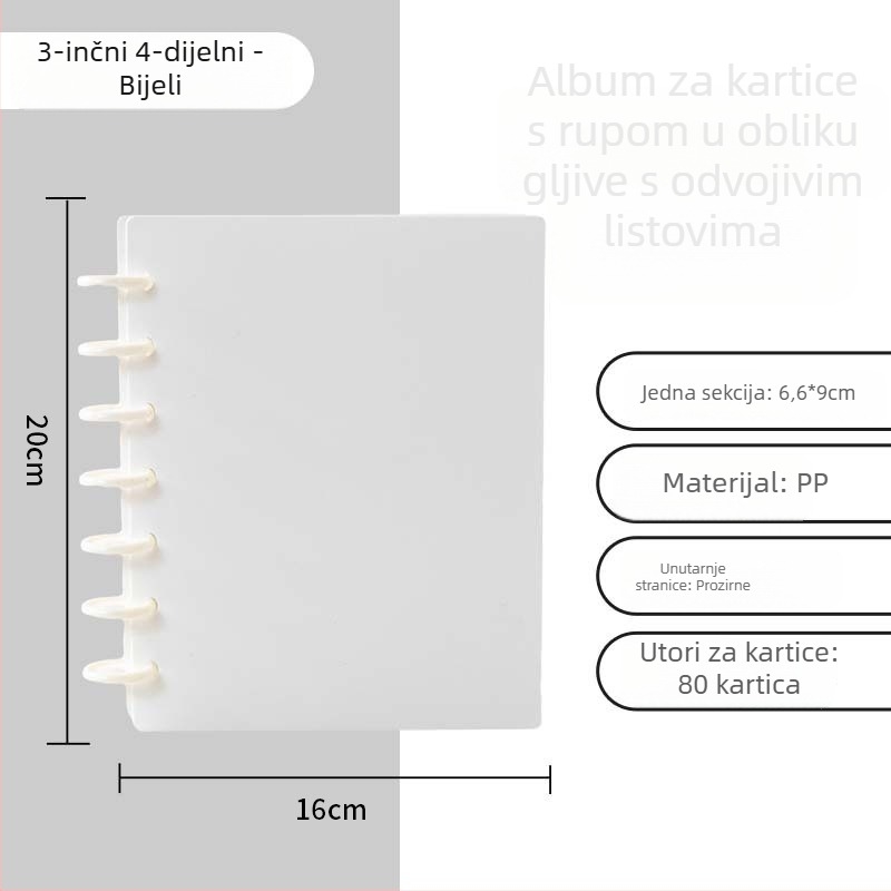 Knjiga za kartice s gumbom u obliku gljive, labavi list album, 3 inča, četiri odjeljka, 20 unutarnjih stranica za fotokartice i kolekcije idola