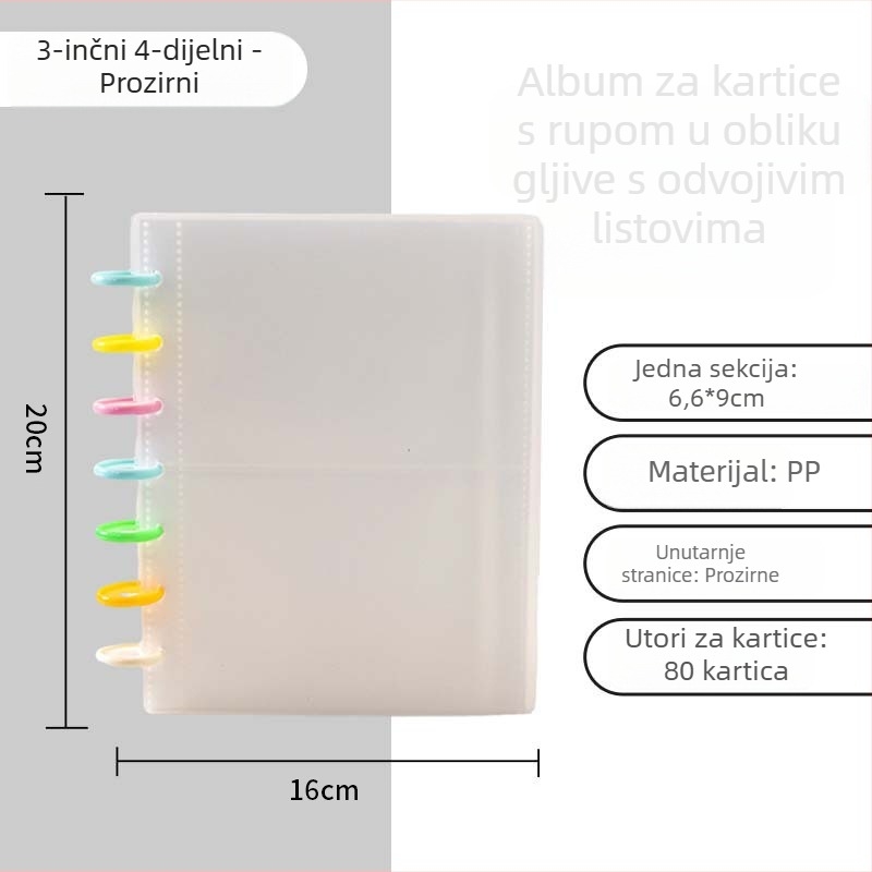 Knjiga za kartice s gumbom u obliku gljive, labavi list album, 3 inča, četiri odjeljka, 20 unutarnjih stranica za fotokartice i kolekcije idola